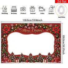 2D Plane Banner, 1 Piece, Merry Christmas Theme Photo Frame Banner, Hollow Photo Frame Background Cloth, Including Santa Claus, Reindeer, Snowman Christmas Tree Gift Patterns Suitable For Home And Outdoor Fun Photo Props. - 5 - View 3