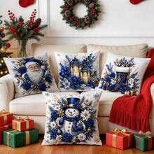 4pcs/1pc Blue Christmas Decorative Pattern Pillow Case Without Insert, Single-Sided Printed Pillow Case, Suitable For Living Room Bedroom Home Decor, All-Season Pillow Case - Multicolor - View 8