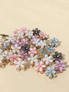 10/20/30pcs Random Mixed Color Alloy Crystal Flower Hair Clips Set, Exquisite Camellia Mini Claw Clips, Children Side Hair Bangs Hair Accessories, Suitable For Daily, Party, Vacation Braiding - Multicolor - View 5