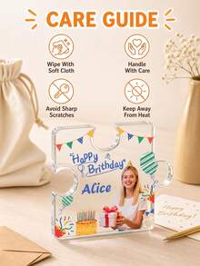 1pc Custom Puzzle‑Shaped Acrylic Photo Plaque, Personalized Photo And Text Desktop Ornament, Happy Birthday Keepsake Tabletop Sign,Unique Gift For Friends Family,Birthday Memories Display - Multicolor - View 9