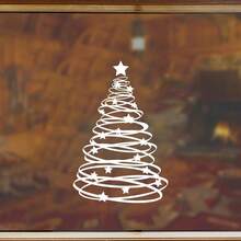 1pc Christmas Glass Sticker, New Year Glass Christmas Tree Decorative Sticker, White PVC Christmas Tree Holiday Decoration Sticker Suitable For Windows And Doors - one-size - View 3