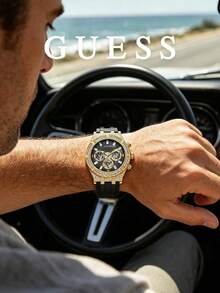 Guess Jam Tangan Kronograf Pria Warna Emas dengan Rhinestone, Cocok untuk Acara Profesional, Sosial dan Formal GW0418G2 - Bunga Baby's Breath Emas - View 2