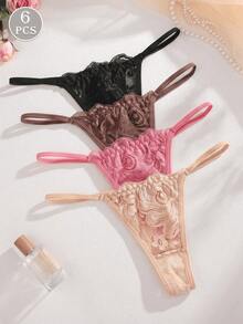 4pcs Multicolor Lace Sexy Mature Women Thong Panties - Multicolor - View 2