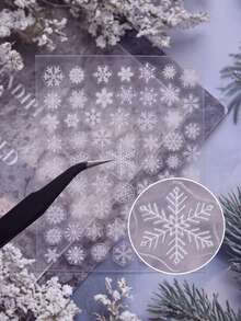1 Set Silver White Snowflake Pattern Decorative Stickers, Winter Minimalist Aesthetic, Self-Adhesive Easy Application, For Cup, Digital Device Shell Decoration, Winter Decorative Stickers - Decorative Stickers - View 4