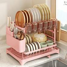Large Capacity Double Layer Dish Drainer Rack With Drainage Board, Multi-Functional Kitchen Countertop Bowl & Plate Drying Rack, Includes Cup Holder, Utensil Rack And Cutting Board Holder, Kitchen Storage Rack, Tableware Rack - Multicolor - View 10