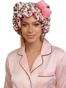 1 chiếc mũ ngủ lông cừu Teddy màu hồng họa tiết da báo, lót satin điều chỉnh được chống xù tóc, chun co giãn thoải mái, phù hợp cho tóc xoăn tự nhiên - Nhiều màu - Xem 5