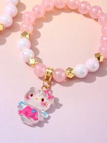 2pcs/Set Sanrio Kids Jewelry Cute Kitty Pendant Beaded Bracelet Set, Suitable For Holiday Party School Birthday Gift Girls Accessory - Multicolor - View 4