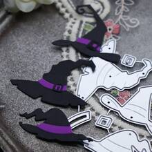 Witch Hat Metal Cutting Dies Set, Wizard Hat Die Cuts For DIY Scrapbooking Card Making, Halloween Theme Embossing Stencil For Paper Craft Decoration - C-Silver - View 7