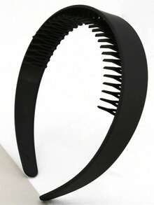 1pc Matte Black Serrated Headband, Women's Non-Slip Wide Tooth Shark Tooth Hair Accessory, Suitable For Thick Coarse Curly Hair, Daily Styling Hair Accessory, Autumn Cute Style - Black - View 2