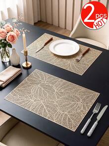 2-12pcs Gold Leaf Placemats, PVC Material Minimalist Style Foil Stamped Vase Mat, Washable, Easy To Clean, Wipeable, Non-Slip, Heat Resistant, Table Mat, Suitable For Room Decor, Home Table Decor, Home Decoration, Ideal For Holidays, Parties, Birthdays, Weddings And Dinner Parties - Multicolor - View 10