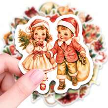 50pcs Vintage Artistic Christmas Stickers, Self-Adhesive Decorative Labels, Stationery Stickers Suitable For Scrapbooking, Journaling, Notebook Making, Card Making, Gift Wrapping, Planner And Creative Projects - Multicolor - View 5