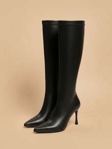 Fall/Winter 2025 New Thigh High Boots Women Over The Knee High Heel Pointed Toe Tall Boots, Plus Size - Black - View 3