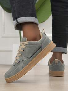 Men's All-Season Daily Lace-Up Low-Top Round Toe Casual Sneakers For Outings And Shopping - Dark Military Green - View 4