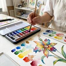 24 Colors Solid Watercolor Paint Set With Brush & Mixing Palette - Professional Portable Painting Kit For Artists, Beginners & Students - Sets - View 4