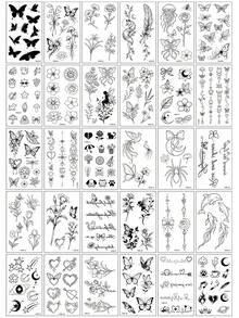 30pcs Black Personalized Tattoo Stickers, Including A Wide Range Of Patterns Such As Plants, Animals, Etc., Can Be Freely DIY Designed, Waterproof And Durable, Suitable For Daily Travel Arm, Leg, Neck, Finger And Other Decorations, A Great Gift - Black - View 13