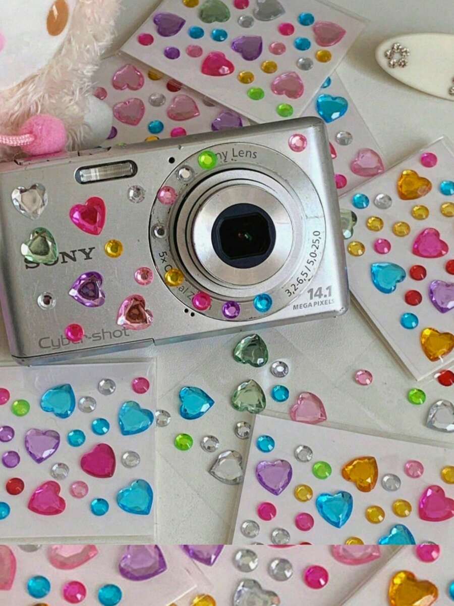 1pc New Colorful Heart Sticker, Random Color Heart, Suitable For Camera, Phone Case, Hair Dryer, Shelf, Computer Sticker. White Translucent Single Sticker, Suitable For Adult Use - Multi-color - View 1