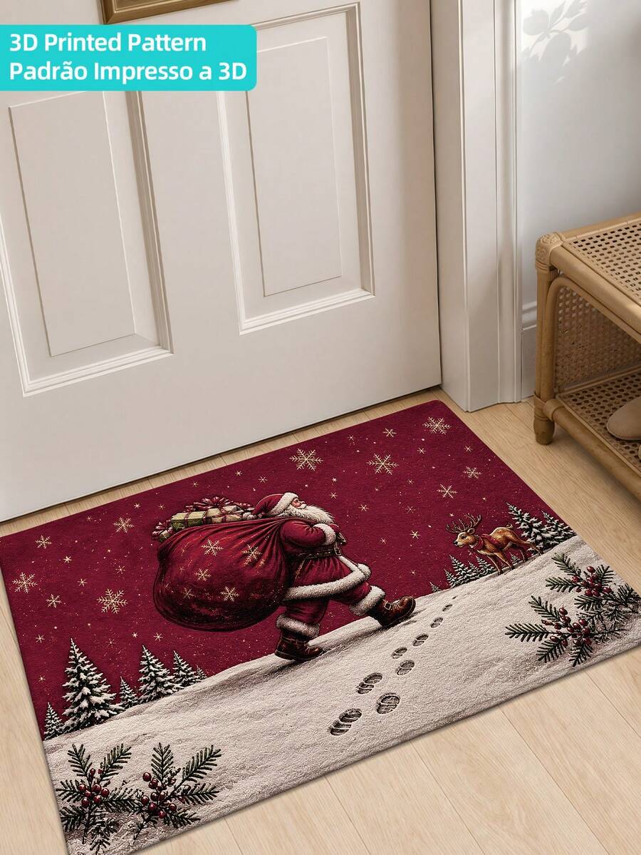 1 Stück 3D gedruckte Fußmatte, Küchenteppich, Weihnachts-Willkommensmatte für die Haustür, Flurteppich, Teppich, rutschfeste Bodenmatte mit TPR-Rückseite, geeignet für Badezimmer, Innenbereich, Flur, Schlafzimmer, Wohnzimmer, Bettseite, maschinenwaschbar, leicht zu reinigen, Eingangsbereichmatte, Heimdekoration