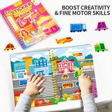 somoving Reusable DIY Sticker Book For Kids, Multi-Scene Jelly Stickers, Cartoon Sticker Activity Book, Portable Quiet Busy Sticker Book, Jelly Sticker Toy Gift For Children, Back To School - Multicolor - View 3
