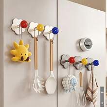 1pc,Dopamine Flower Base Magnetic Hooks, Strong No Drill Magnetic Hooks With Colorful Ball Design, Space Saving Hanging Hooks For Refrigerator, Oven, Cabinet & Wall, Kitchen Towel, Utensil & Key Organizer - White - View 1