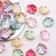 ABS Gold-Rimmed Faux Shell Petal Pendant, Random Mixed Color Glossy Shell Charm, DIY Bracelet Necklace Handmade Jewelry Making Accessories - Multicolor - View 3