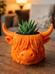 1pc Highland Cow Plant Pot, Cute & Interesting Design, Suitable For Small Plants Or Succulents, Halloween Christmas Decoration For Desk Or Window Sill Shelf, Best Gift For Animal Lovers - Multi-color - View 7