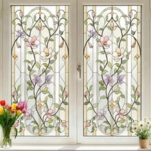 1/3pcs Retro Floral And Vine Privacy Window Film, Reusable PVC Electrostatic Adsorption Window Film, Suitable For Kitchen, Bathroom, Balcony Windows, And Home Decor. - Frosted Glass Sticker - View 1