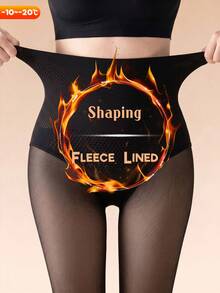 Women's Waist‑Shaping Hip‑Lifting Black Semi‑Sheer Fleece‑Lined Tights, Foot‑Compression Warm Slim‑Fit Body‑Shaping Base Layer For Fall & Winter - Black - View 2