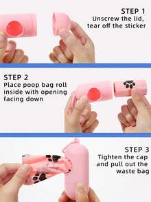 10 Rolls~Pet Waste Bags Set | PE Material Pink Pet Waste Bags Set With Cute Paw Print Pattern, Capsule Portable Dispenser With Waste Bags, Leak-Proof Clean Portable Design For Outdoor Use, Essential Pet Supplies For Cat And Dog Owners To Pick Up Pet Waste - View 5