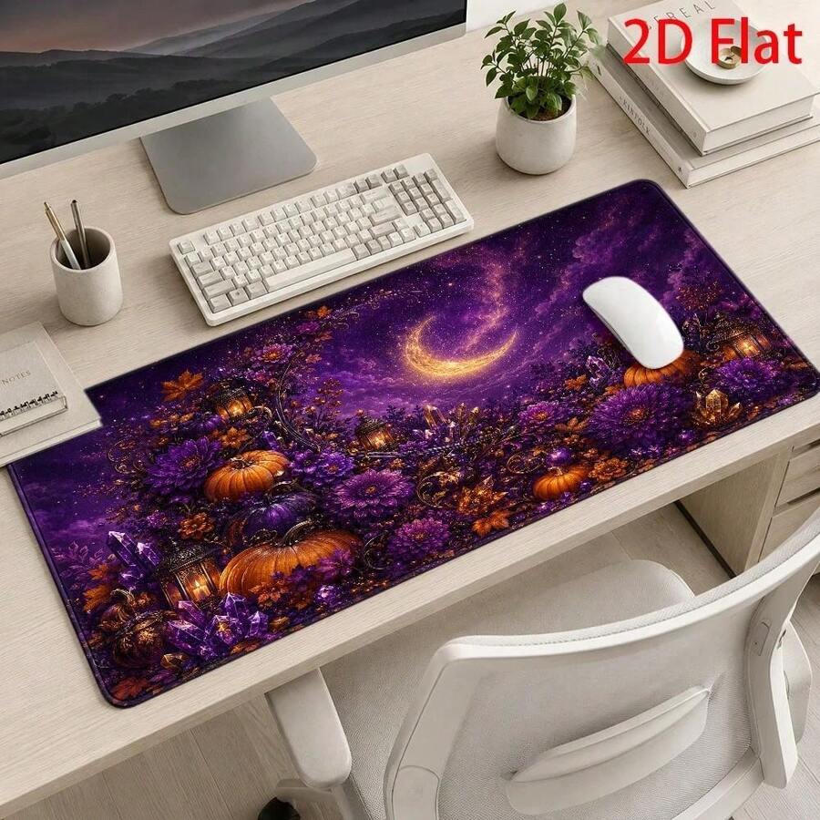 Large Gothic Fantasy Mouse Pad & Desk Mat – Mysterious Purple Pumpkin Garden; Suitable For Halloween And Autumn Decor; Soft, Stain-Resistant, Durable Computer Accessory; Compatible With PCs, Laptops, And Desktops; 2D Flat Design. - Mouse Pad - View 1