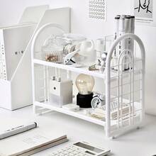 1pc Double Layer Minimalist Desktop Storage Rack Plastic Material Bedroom Cosmetics Organizer Compact Dorm Desk Shelf Multi-Purpose Storage Solution Home Office Decor Bedside Table Organizer Small Space Organization - Multicolor - View 9