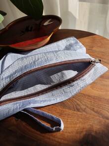 Tas Penyimpanan Minimalis Bergaris dengan Resleting, Ringan, Kapasitas Besar, Tas Perlengkapan Mandi Portabel untuk Perjalanan, Tas Kosmetik Wanita, Tas Tangan Kecil - MultiWarna - View 3