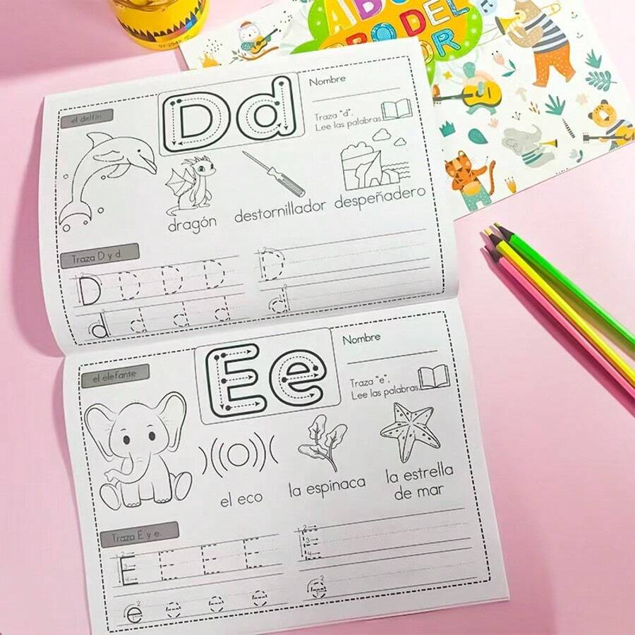 This 32-Page Spanish Alphabet Coloring And Tracing Book Is Designed For Children, Combining Education And Entertainment. It Features Cute Illustrations, Early Learning Creativity, And Handwriting Practice Suitable For Toddlers. It's An Excellent Gift For Preschool Children To Learn Letters And Vocabulary, Perfect For Birthdays, Christmas, Back-To-School, And Other Occasions. - A4 - View 1