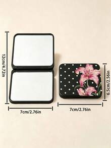 New Polka Dot Lily Pattern Portable Square Makeup Mirror Double-Sided Square Makeup Mirror Women Foldable Makeup Mirror Compact Minimalist Makeup Mirror Suitable For Wallet And Travel Mini Makeup Mirror, Print Density And Position Random - Multicolor - View 5