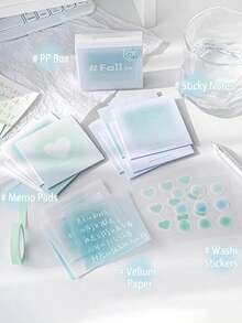 112Sheets Gradient Translucent Sticky Notes Set With Mini Stickers, Cute Aesthetic Vellum Memo Pad For Scrapbooking Journaling School Supplies - Multicolor - View 9