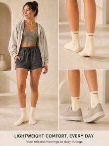 1/5 Pairs Random Styles Women's Lightweight Crew Socks, Soft Stretch Solid Color Mid-Calf Socks For Casual Everyday Wear - Multicolor - View 5