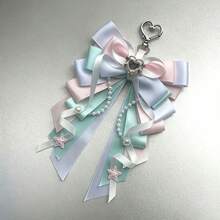 1pc Satin Ribbon Heart Rhinestone Bow Bag Charm, Anime Cosplay Concert Convention Lolita Ita Bag Accessory, Badge Matching Handmade Long Ribbon Lace Wings Pearl Star Polka Dot Satin Ribbon Decoration Accessory - A - View 3