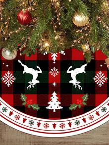 1pc Christmas Tree Skirt, Black White Red Plaid Reindeer Theme, Round Base, 60/90CM Diameter Optional; Suitable For Winter Party And Home Holiday Decoration, Ideal Christmas Tree Decor. - Multicolor - View 5