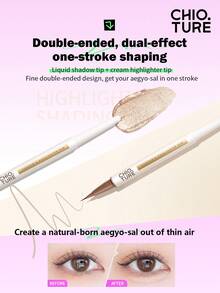 CHIOTURE Pensil Eyeshadow Dua Ujung, Cairan Pencerah Berkilau dan Hasil Akhir Matte Alami Tanpa Riasan, Mencerahkan Lipatan Kelopak Mata & Menggambar Garis Bulu Mata Bawah, Pensil Serbaguna 2-in-1, Ramah untuk Pemula - #03 Kilauan Emas - View 4