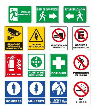 Civil Protection And Preventive Safety Signs 15pcs, Universal Stickers Including Fire Emergency Signs And Evacuation Arrow Signs, Suitable For Schools And Hotels To Ensure  Evacuation; Industrial Signs