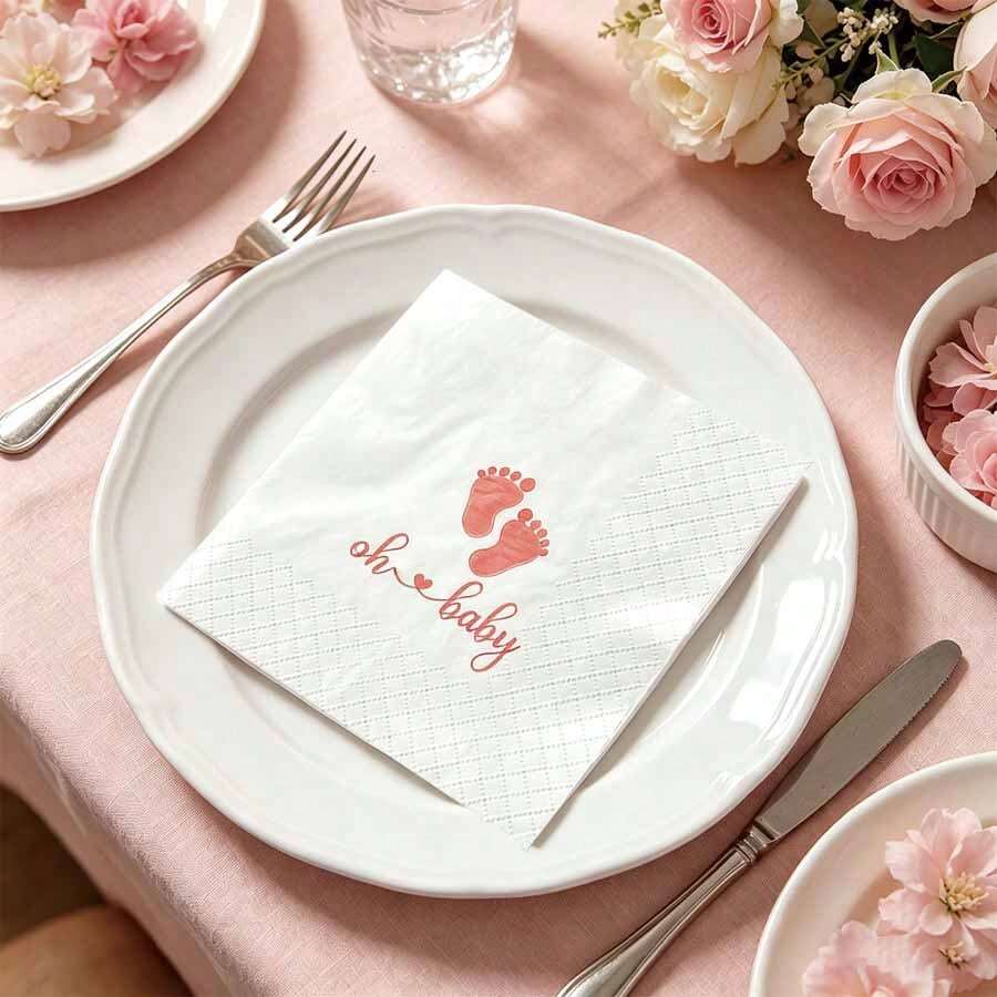 Pink "Oh Baby" Theme Napkins For Baby Shower Decorations, Suitable For Baby Shower Supplies, Gender Reveal Decor, Neutral Theme, New Mom Gifts, Disposable Napkins For Brunch Parties And Gender Reveal Parties - Multi-color - Pink Oh Baby Napkins - View 1