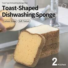 2pcs Toast Bread Shaped Cleaning Sponges, 2 Colors Available, Multi-Functional Scrubbing Pads For Home Cleaning, Super Absorbent Ergonomic Design Kitchen Dish Sponge - A - View 6