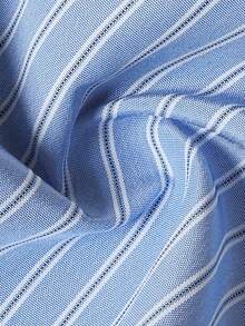 Aflion Women Fall Blue Striped Long Sleeve Shirt, Collar Button Front Fitted Waist Slim Blouse For Office Daily Casual Outfits - Blue - View 5