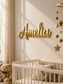 Custom Mirror Gold Acrylic Name Plate, Mirror Acrylic Name Plate, Multiple Font Options, Laser Cut, Multi-Purpose Wall Decor, Perfect For Bedroom And Living Room, Personalized Elegant Laser Cut Shiny Label Gift, Birthday Graduation Souvenir - Multicolor - View 3