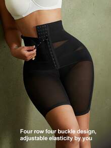 1pc Women's Shapewear Tummy Control Butt Lifting Waist Cincher Shorts Underwear Double Layer Cross Design, Halloween, Waist Trainer, Shapewear Tummy Control - Black - View 7