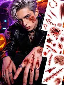 3pcs Red Halloween Temporary Tattoo Stickers - Red - View 1