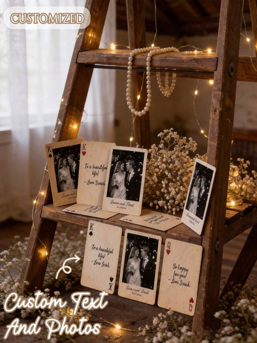Kartu Remi Foto Pernikahan Kustom | Buku Tamu Pernikahan Potret Pribadi | Dekorasi Pesta Pernikahan dengan Kartu Remi dan Acara Pengantin - MultiWarna - View 1