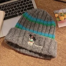 3pcs Vintage Colorblock Striped Plush Knit Beanie, Cartoon Puppy Embroidered Letter Cold Weather Hat, Autumn/Winter Outdoor Warm Versatile Ear-Flap Woolen Cap - Multicolor - View 6