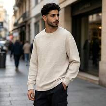 Fashion Casual Textured Fabric Men's Crew Neck Long Sleeve T-Shirt - Khaki - View 1