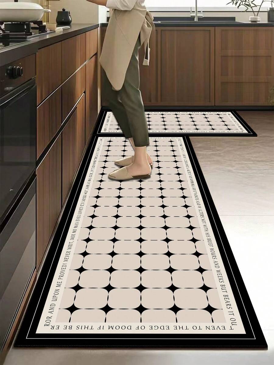 1pc Retro Checkered Pattern Pattern Kitchen Mat, 3.5 Mm Soft Rubber That Absorbs Water And Is Easy To Clean. Suitable For Corridors, Bathrooms, Living Rooms, Outdoor Door Mats, And Toilets. Useable Throughout The Year And For Various Holidays. - Multicolor - View 1