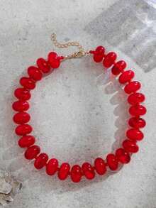Fashion Minimalist Dopamine Candy Color Exaggerated Beaded Necklace, Versatile For Daily Wear (Random Tie-Dye Color, Random Drip Tail) - Necklace - View 5